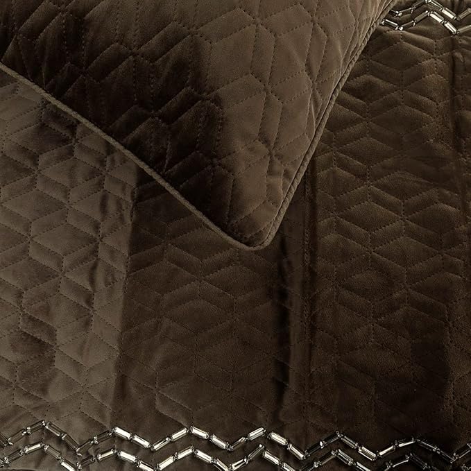 The HomeCentric King Queen Twin Brown Designer CA King 86"x18" Bed Runner Without Pillow Cover, Quilted & Crystals Bed Scarf on Velvet Fabric - Brown Diamond Symphony