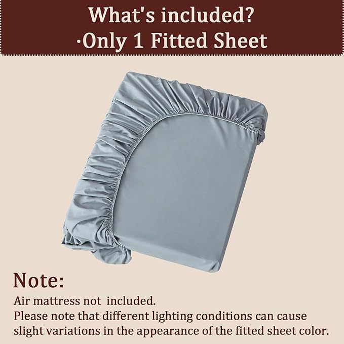 Fitted Sheet for Full Size Air Matress, with 18-24 Inch Extra Deep Pocket, Soft Breathable Air Mattress Sheet Cover for Inflatable Bed, Grey