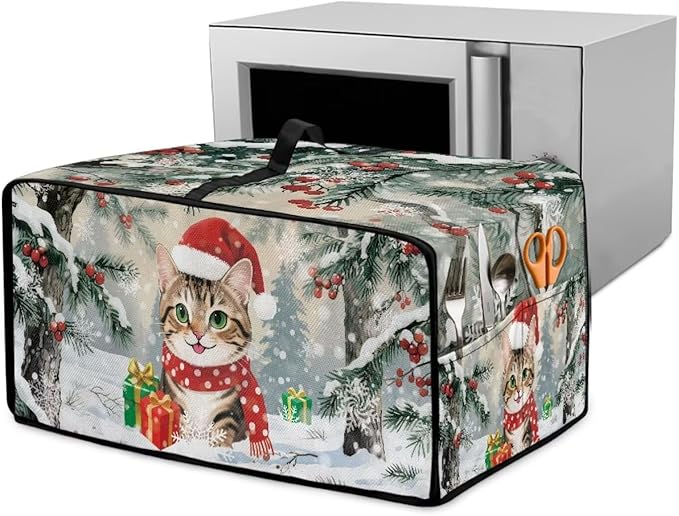Air Fryer Toaster Oven Dust Cover Dust Protection Countertop Convection Oven Cover Stain-resistant Kitchen Appliance Protector for Christmas Winter, S, Cat Snowy Tree Print