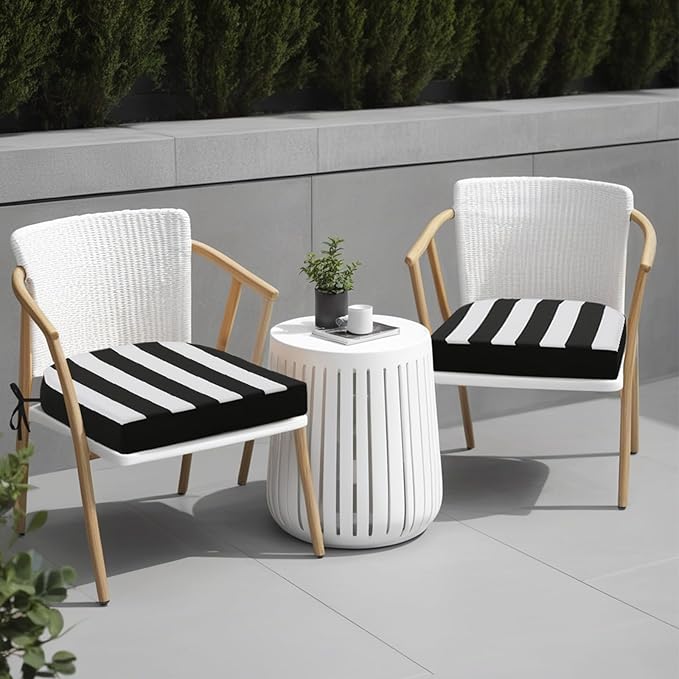 idee-home Outdoor Chair Cushions Set of 2, Thick 17" x 17" x 3" Outdoor Seat Cushions Patio Furniture Waterproof with Ties, Dining Pads