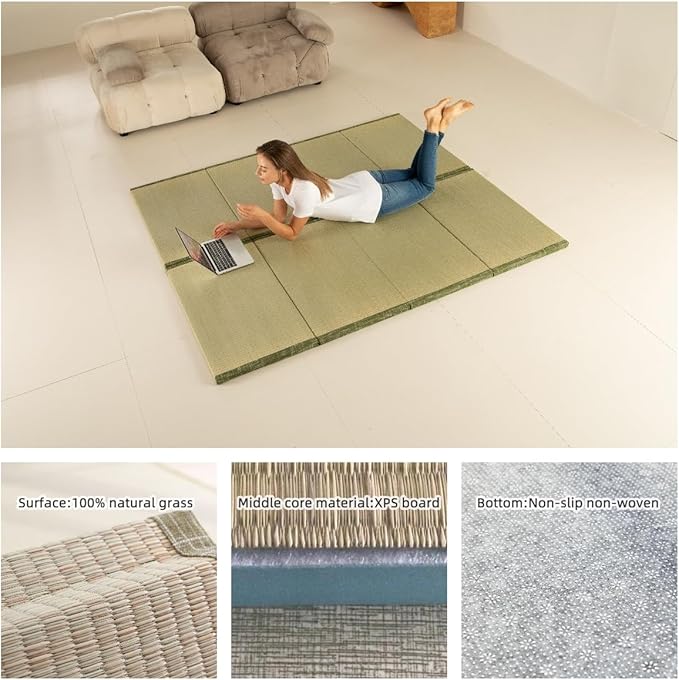 MustMat Tatami Mats Japanese Futon Mattress Portable Folding Mattress Japanese Floor Bed Rush Grass 35.4"x78.7"x1.2" (2 Piece Set)
