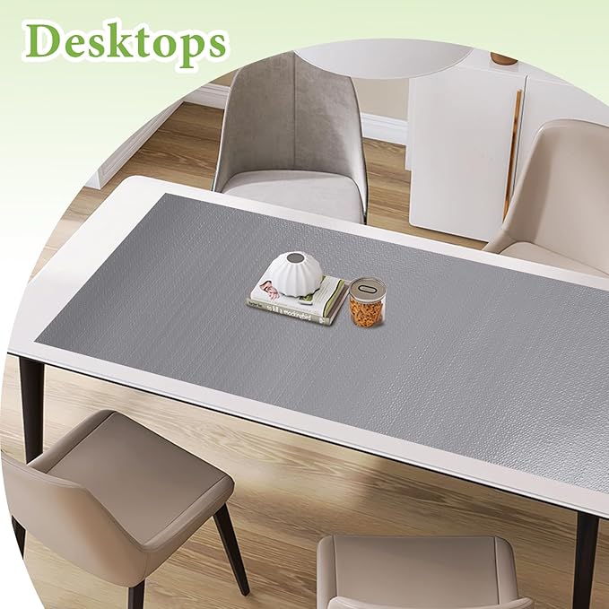 Shelf Liners for Kitchen Cabinets 17in x 20FT Non Adhesive Drawer Liner Grey Thickened Shelf Liner Paper Strong Non-Slip Easy to Clean for Tool Box Refrigerator with Knife and Tape Measure