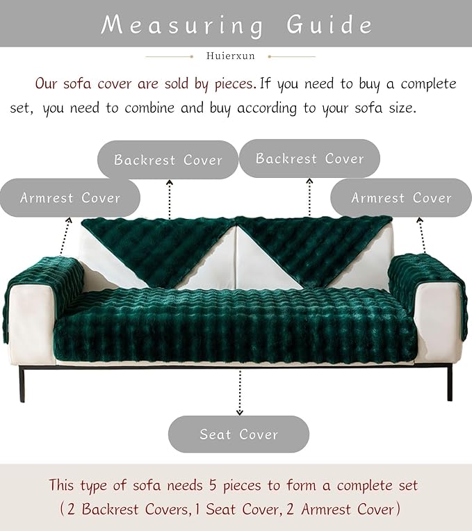 Christmas Faux Fur Couch Cover Fuzzy Soft Plush Thick Bubble Sofa Cover Luxury Sectional Couch Covers Luxury Anti-Slip Sofa Slipcover Washable Furniture Protector (Dark Green,36"x70")