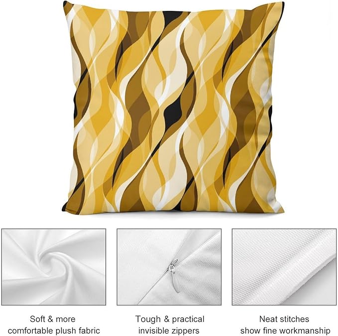 Yellow Throw Pillow Covers Abstract Ombre Yellow and Grey Striped Decorations for Bedroom Living Room Farmhouse Sofa Pillows Bed Couch 16x16 Inch