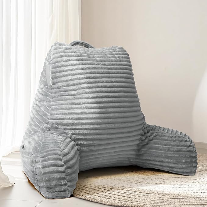Hearth & Harbor Reading Pillow for Bed Adult – Back Pillow for Sitting in Bed, Standard Bed Pillows for Sitting Up in Bed, Foam Bed Chair Pillow, Light Grey Bed Rest Pillow