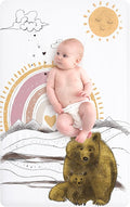 JumpOff Jo - Fitted Mini Crib Sheet for Portable Crib, Playard, and Playpen Mattresses and Mats, Super Soft 100% Cotton, 24 in. x 38 in. - Rainbow Bears