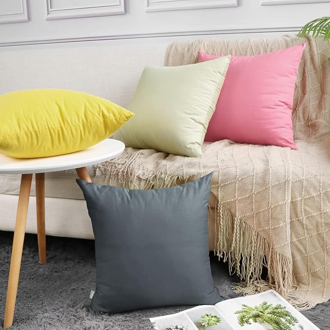 Thmyo 4-Pack 100% Cotton Comfortable Solid Decorative Throw Pillow Case Square Cushion Cover Pillowcase Sublimation Blank Pillow Covers DIY Throw Pillowcase for Sofa(18x18 inch/ 45x45cm,Dark Grey)
