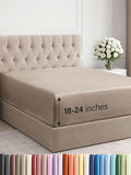 Extra Deep Queen Fitted Sheet - Hotel Luxury Single Fitted Sheet Only - Easily Fits 18 inch to 24 inch Mattress - Ultra Soft, Wrinkle Free w/Extra Deep Pockets - Breathable & Comfy - Heathered Beige
