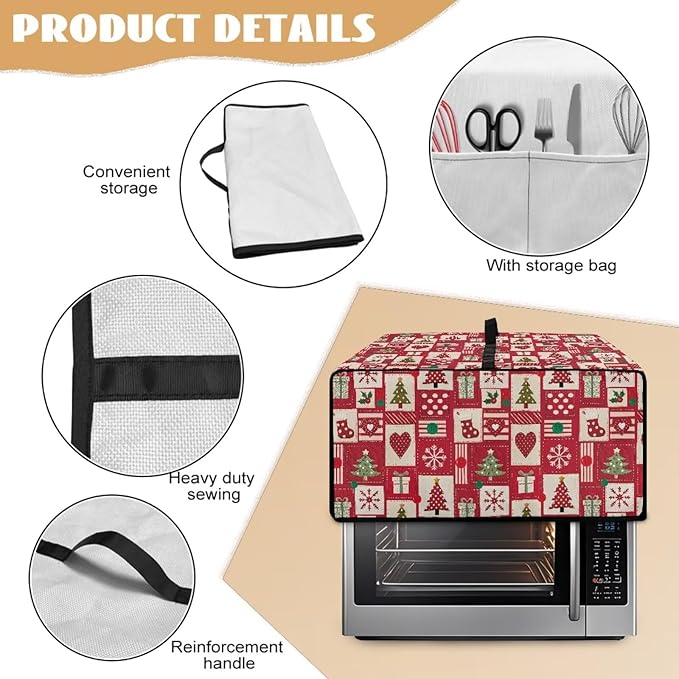Christmas Decor Air Fryer Toaster Oven Dust Cover Washable Convection Oven Cover Stylish Kitchen Appliance Protector Decorations Countertop Accessories, S, Christmas Patchwork Print