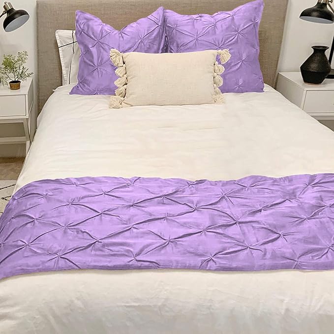 Bed Runner Set - 100% Pure Cotton 800 Thread Count - Luxury 1 Pinch Pleated Bed Runner and 2 Pillow Cover - 3 Piece Pinch Pleated Bed Runner Set King, Lavender