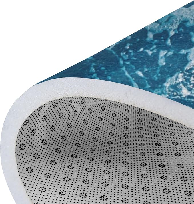 9CH Ocean Beach Area Rug 5'x7', Blue Sea Waves Polyester Area Rugs Non-Slip Carpet Mat for Living Dining Dorm Room Bedroom Home Decorative