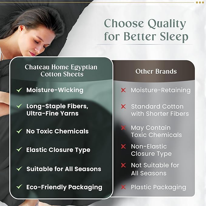 100% Cotton Sheets King Size Sheets Set with Fitted Sheet & Pillowcase Sets, 800 Thread Count Sateen Weave 4 piece Deep Pocket King Sheet Set, Soft & Comfy Naturally Cool Luxury Bedding- Charcoal
