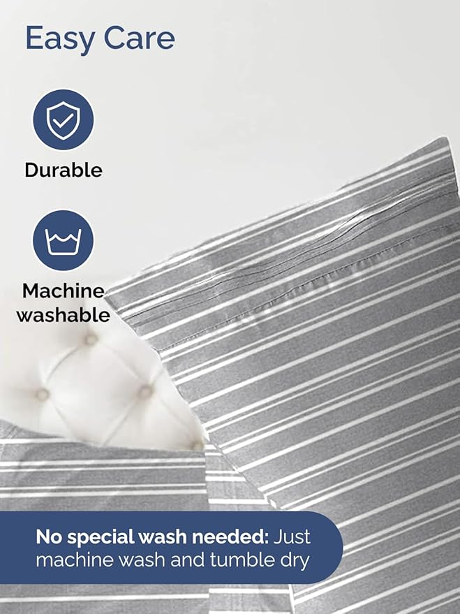 Extra Deep King Fitted Sheet - Hotel Luxury Single Fitted Sheet Only - Easily Fits 18 inch to 24 inch Mattress - Ultra Soft, Wrinkle Free with Extra Deep Pockets - Breathable & Comfy - Grey Stripes
