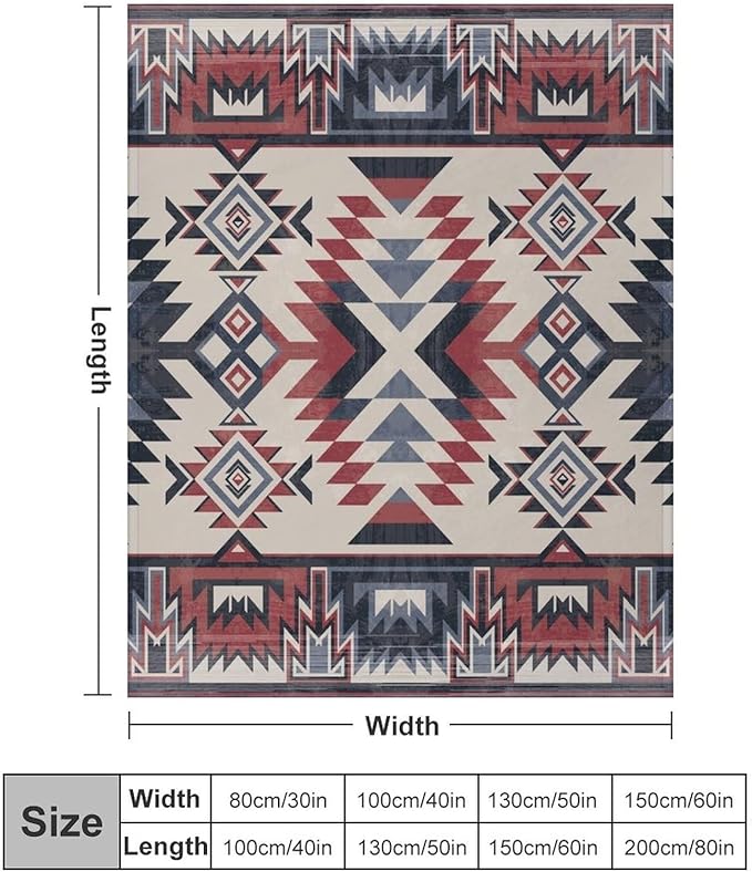 Southwest Blanket, Tribal Indian Throw Blanket Red Black Aztec Ethnic Geometric Print Blanket for Couch Bed Sofa Cover Throw Home Decor 50"x60"