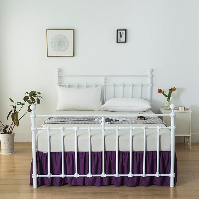 Bed Skirt Queen Size Ruffled Bed Skirt with Split Corners, 14 Inch Drop Dust Ruffle Bed Skirt with Platform, Grape, 14'' Queen