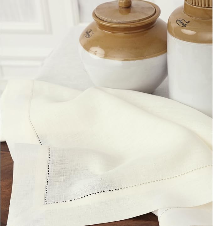 Solino Home Linen Ivory Table Runner 132 Inches Long - 100% Pure Linen Extra Long Table Runner 14 x 132 Inch for Christmas, New Year - Classic Hemstitch