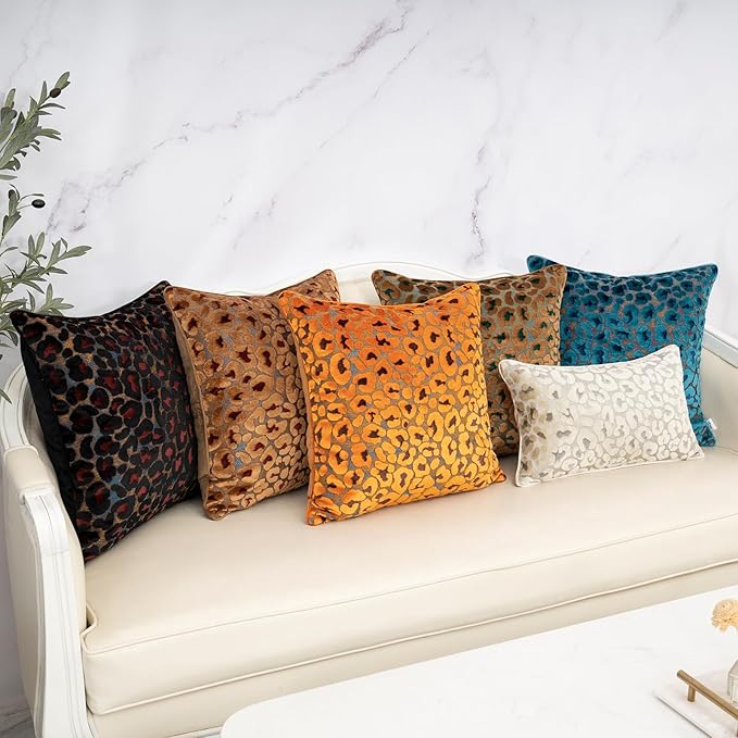 Alerfa Black Floral Throw Pillow Cover 20 x 20 Inch Cut Velvet Sqaure Luxury Decorative Pillow Cover for Couch Living Room Bedroom