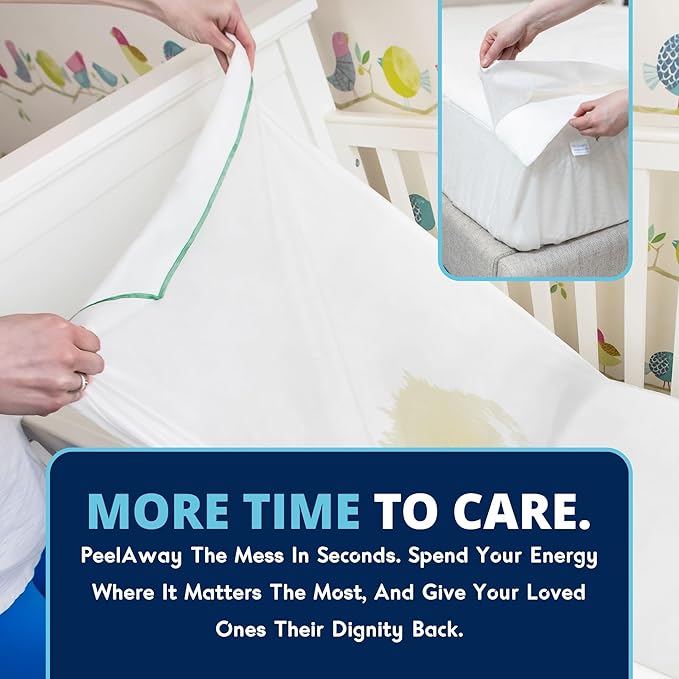 PEELAWAYS Crib-A-Peel Disposable Waterproof Crib Sheets - Super Absorbent Bedwetting Pads for Infants, Potty-Training, Spills, and More - 5 Layer 28" x 52" x 6"