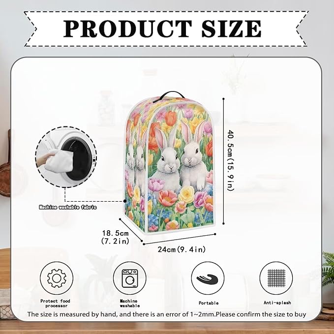 Easter Bunny Blender Cover Dust Cover Universal for Small Kitchen Appliance, Tulip Flower Food Processor Protector Cover Foldable Coffee Maker Cover Tabletop Decoration