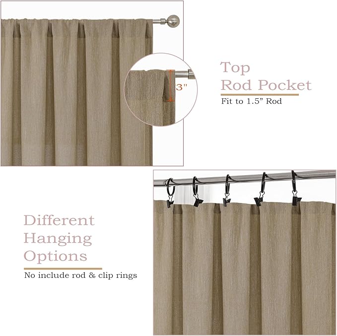 Simplebrand Taupe Faux Linen Textured Curtains 63 Inch Length 2 Panels for Bedroom, Semi Sheer Light Filtering Privacy Farmhouse Curtains, Soft Thick Rod Pocket Window Drapes, 40W x 63L Inch