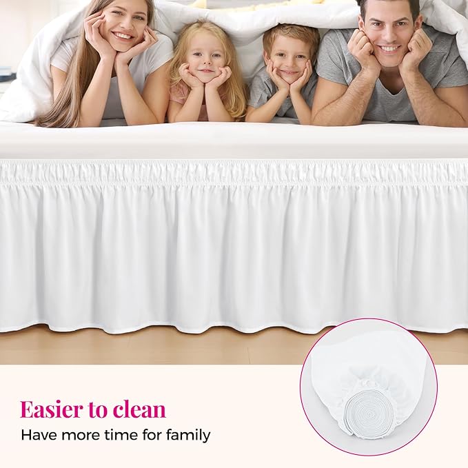RIMELA Bed Skirt Full Size Moon White 15 Inch Drop, Wrap Around Elastic Bedskirt, Dust Ruffle for Adjustable Bed Base Soft Durable Fabric Machine Washable Easy to Install Bed Skirts