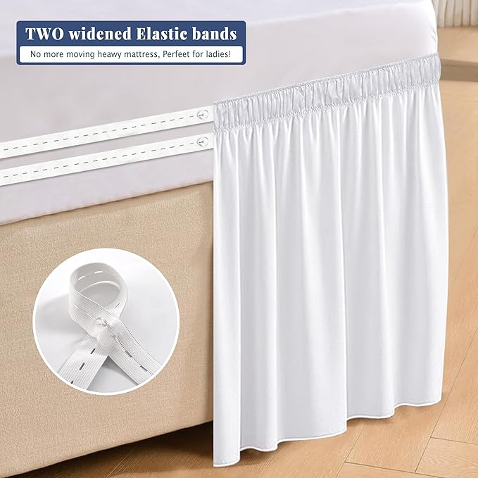Dorm Bed Skirt Twin XL 36 Inch Drop, 100% Microfiber Extra Long College Dust Ruffle Bedskirt for Adjustable Beds, Elastic Wrap Around Design, White