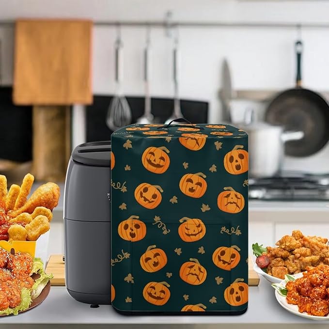 Air Fryer Cover Dust-Proof Kitchen Appliance Cover with Top Handle and Pockets Keep Kitchen Appliance Clean Washable Halloween Decoration, Funny Pumpkin