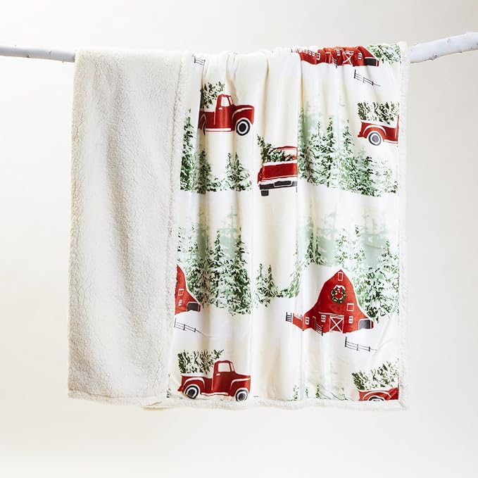 CARSTENS, INC. Ultra Premium Super Soft Plush Sherpa Fleece Oversized Throw Blanket 54" x 68", Barn & Truck