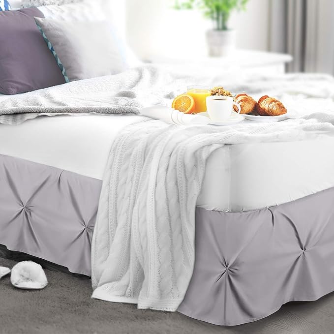 Nestl Grey Lavender Bed Skirt King Size, Pinch Pleat King Bed Skirt, 14" Inch Drop King Bedskirt, Hotel Quality Grey Lavender Bed Skirts, Premium Microfiber Grey Lavender King Size Bed Skirt