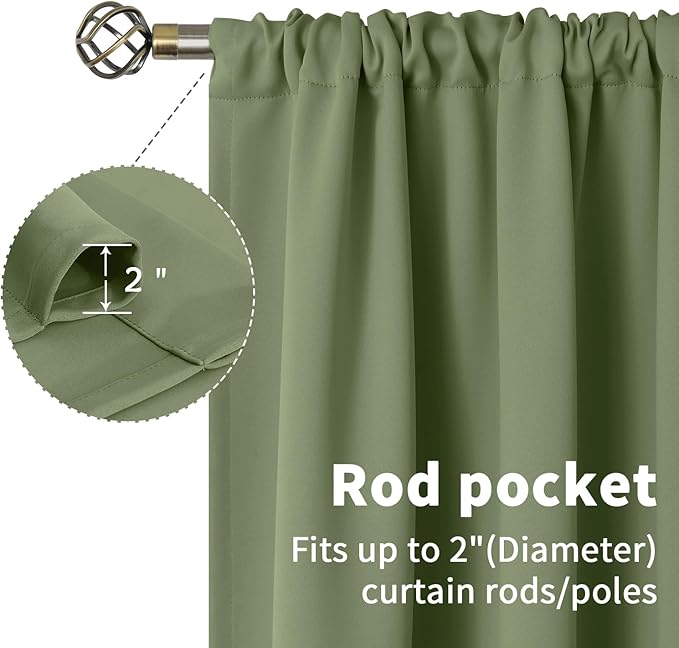 BGment Olive Green Blackout Curtains 72 Inches Length for Bedroom - Rod Pocket Thermal Insulated Room Darkening Drapes for Living Room Dining Privacy Spring Decor, 42 x 72 Inch, 2 Panels
