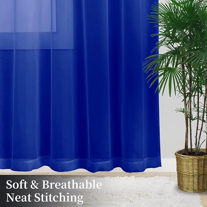 Sheer Curtains 84 Inches Long 2 Panels, Rod Pocket Short Curtain for Kitchen, Bedroom, Cafe Window(Blue Sapphire 38" W x 84" L)