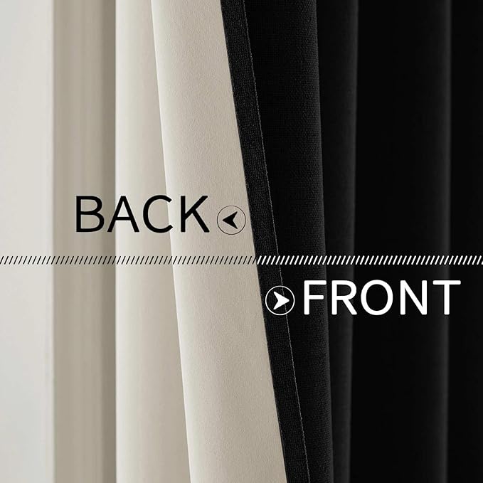MIULEE Linen Texture 90 Inches Curtains for Bedroom 100% Blackout Thermal Insulated Halloween Black Curtains Grommet Room Darkening Drapes for Living Room Nursery 52x90 Inch (2 Panels)