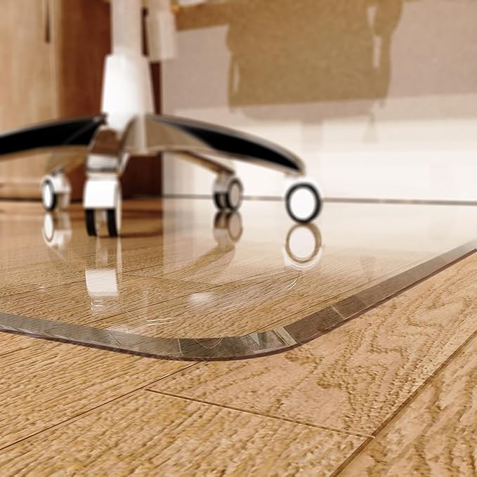 Beveled Edge Office Chair Mat for Carpet or Hardwood Floor 48" x 48" Clear Chair Mats for a Smooth Glide and Easy Roll On/Off, Heavy Duty and Non-Slip Pad Floor Ultimate Desk Chair Mat