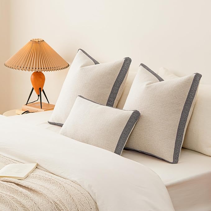 a moment Loop Yarn Linen-Like Pillow Cover Natural Soft Decorative Throw Pillow Case Farmhouse 12x20 Inch, Bohemian Textured Cushion Cover for Sofa Bed, Wrinkle-Resistant Home Decor Grey