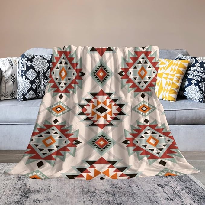 Southwest Style Blanket, Boho Geometric Print Throw Blanket Tribal Aztec Blanket for Couch Bed Sofa Cover Throw Home DéCor 60"x80"