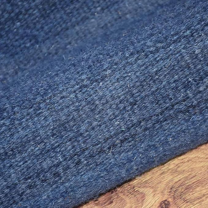 Rugsotic Carpets Hand Woven Flat Weave Kilim Wool ECO-Friendly Area Rugs - 9'x12', Rectangle Shape, Blue Color, Solid Plain Design, Low Pile Handmade Area Rugs for Living Room, Bed Room (D00111)