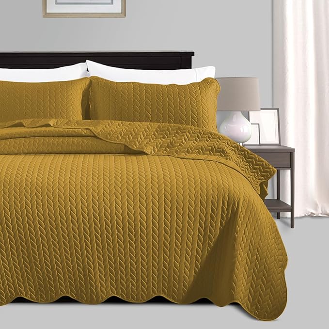 IR Imperial Rooms 8 Pack California King Quilt Bedding Set (118"x106") - Bulk Wholesale for Hotels, Guest Bedroom & Airbnbs - Lightweight Microfiber Reversible Embossed Quilts Bedspread (Ochre)