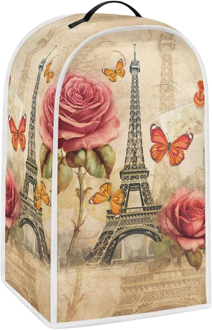 Talayituse Eiffel Tower Print Blender Dust Cover with Handle, Rose Butterfly Stand Mixer or Coffee Maker Appliance Cover Anti Fingerprint Dust Proof Stain Resistant Blender Cover for Home Kitchen