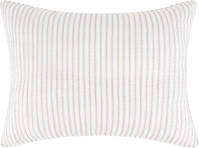 Levtex Home Tobago Stripe Taupe Reversible Twin XL/Twin Quilt Set (68x86in) with 1 Pillow Sham (26x20in) - Striped - Taupe, White - Cotton Twin Size Quilt Bedding Set - Lightweight, Soft, Pre-Washed