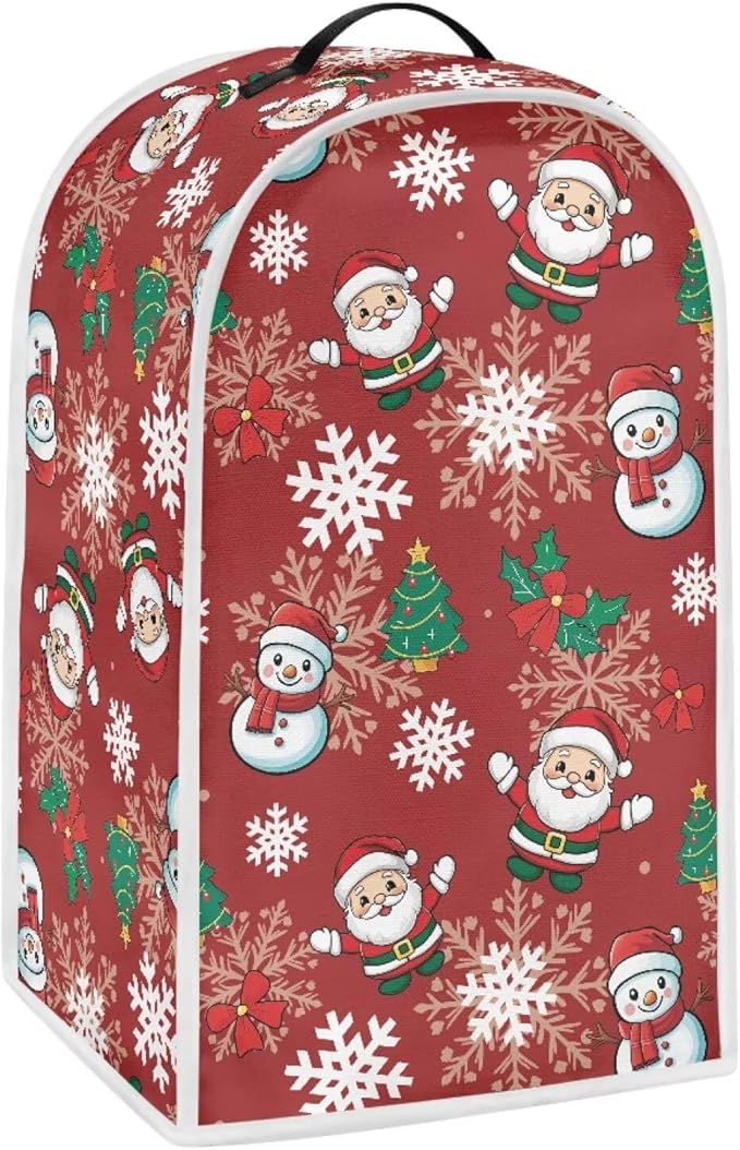 Talayituse Santa Claus Snowman Snowflake Tree Berry Print Blender Dust Cover, Fingerprint Protection Cover for Stand Mixer or Coffee Machine, Home Kitchen Appliance Covers Christmas Decor