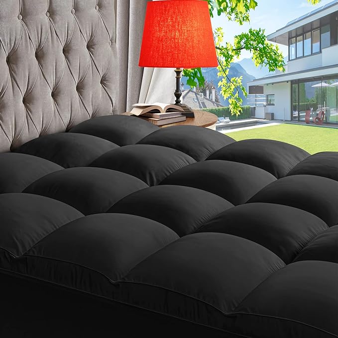 ABENE Mattress Topper Full for Back Pain Relief, Extra Thick Mattress Pad Pillowtop, Soft Mattress Protector Cover with 8"-21" Deep Pocket, Overfilled Down Alternative Filling (Black, Full)