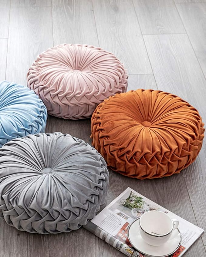 HLOVME Throw Pillow for Couch Decorative 3D Pumpkin Round Velvet Cushion for Sofa Bed Chair Floor 15"X15", Beige