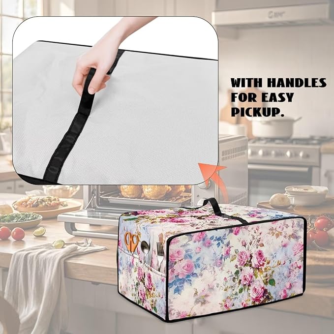 Toaster Oven Dust Cover with Pockets, Stain-resistant Kitchen Electrical Appliance Cover Countertop Ovens Decorations, L, 18.5" x 22.5" x 13", Retro Rose Pink
