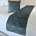 The HomeCentric King/Queen/Twin Gray Decorative King 90"x18" Bed Runner Without Pillow Cover, Damask, Victorian & Bead Embroidery Bed Scarf on Suede Fabric - Beatrice