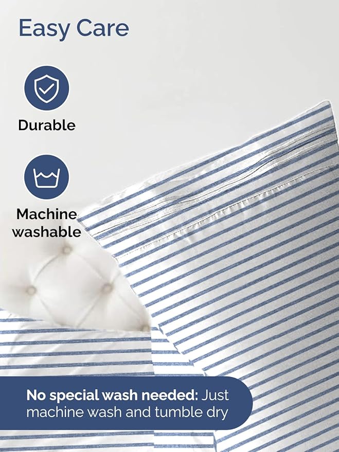 Extra Deep Twin XL Fitted Sheet - Hotel Luxury Single Fitted Sheet Only - Easily Fits 18 inch to 24 inch Mattress - Ultra Soft, Wrinkle Free w/Extra Deep Pockets - Breathable & Comfy - Blue Stripes
