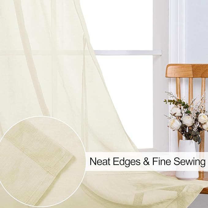 XWZO Beige Sheer Curtains 84 Inches Long 2 Panels Set for Bedroom, Light Filtering, Airy & Breathable Voile Grommet Window Curtains for Living Room with Tiebacks, Kids' Room, 60 x 84 Inches Length