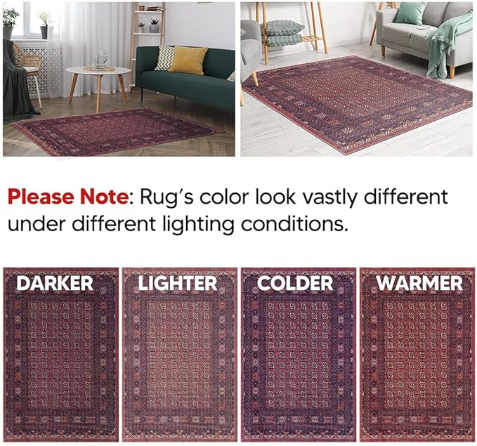 Keen Home Design 6x9 Rug - Machine Washable Area Rug with Non-Slip Backing, Ideal for Living Room, Dining Room, Bedroom - Vintage, Easy Clean, Durable, Low Pile Rug - (6' x 9')