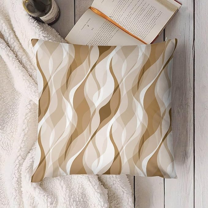 Cream Throw Pillow Covers Modern Abstract Cream and Grey Striped Decorations for Bedroom Living Room Farmhouse Sofa Pillows Bed Couch 16x16 Inch