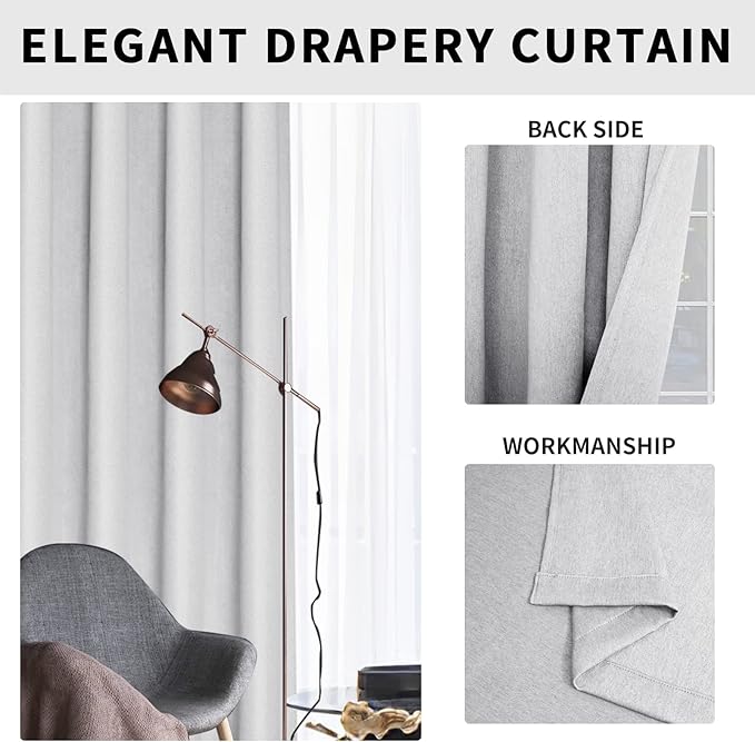 Easy-Going Linen Look Blackout Curtain Grommet Window Curtain Drapes for Bedroom, Living Room Thermal Insulated Room Darkening (2 Panels, 42x84 inch, Greyish White)