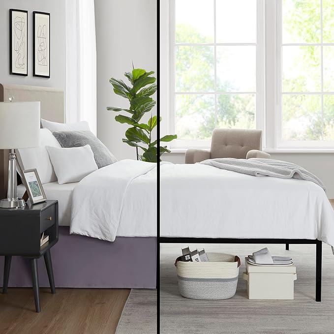 Nestl Grayish Purple Full Bed Skirt - Full Size Bed Skirt 14 Inch Drop - Brushed Microfiber Bed Skirts - Hotel Quality Pleated Bed Skirt - Shrinkage & Fade Resistant